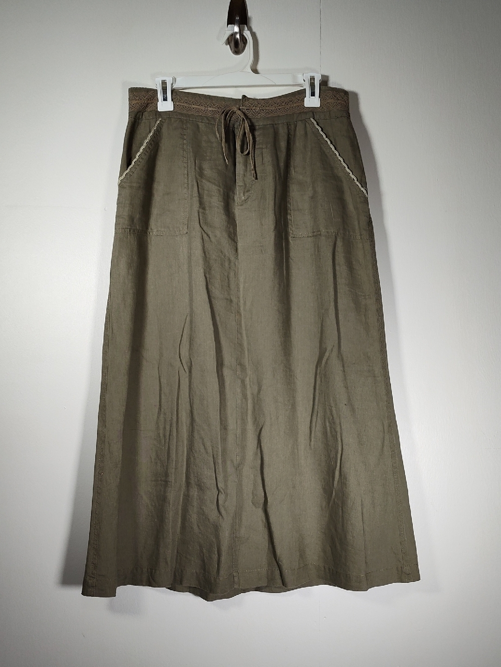 Ecologie 100% linen olive green full length skirt‎ 10
